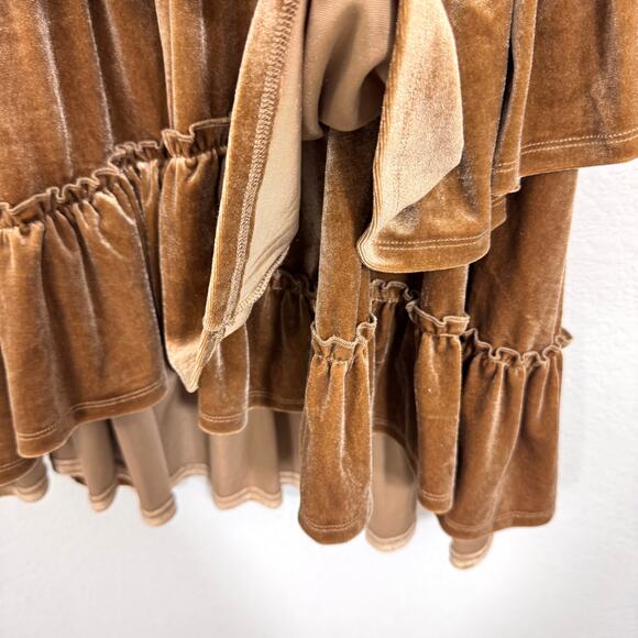 Umgee Womens Tiered Ruffle Midi Skirt Size L Velour Winter Festive Boho Gold - Picture 4 of 6
